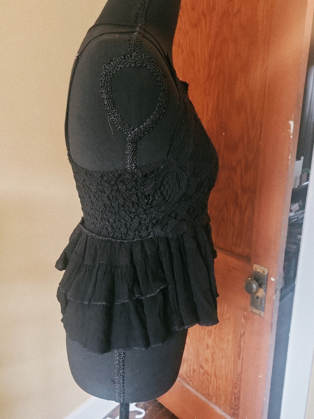 Free People Lace Ruffle Peplum Cami in Black: Closer To Xs View 4